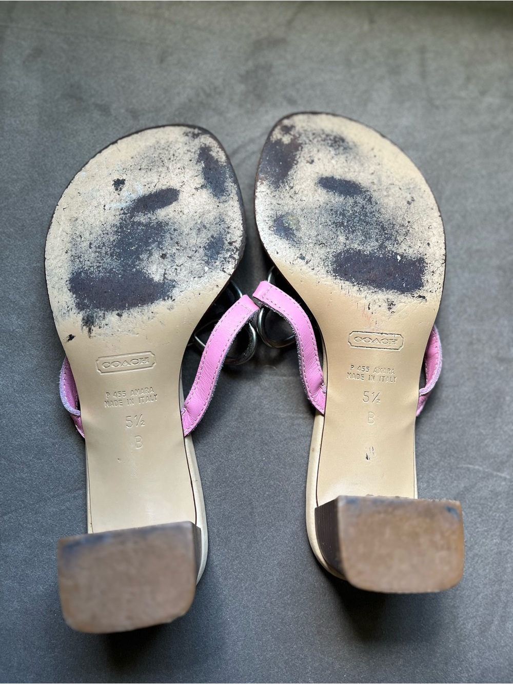 Coach Pink Amara Leather Thong Sandals with Silver Butterfly Accent Y2K - Picture 3 of 11